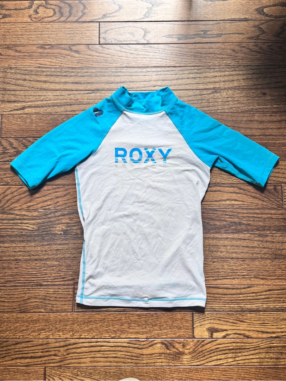 Roxy White and Aqua Short Sleeve RashGuard